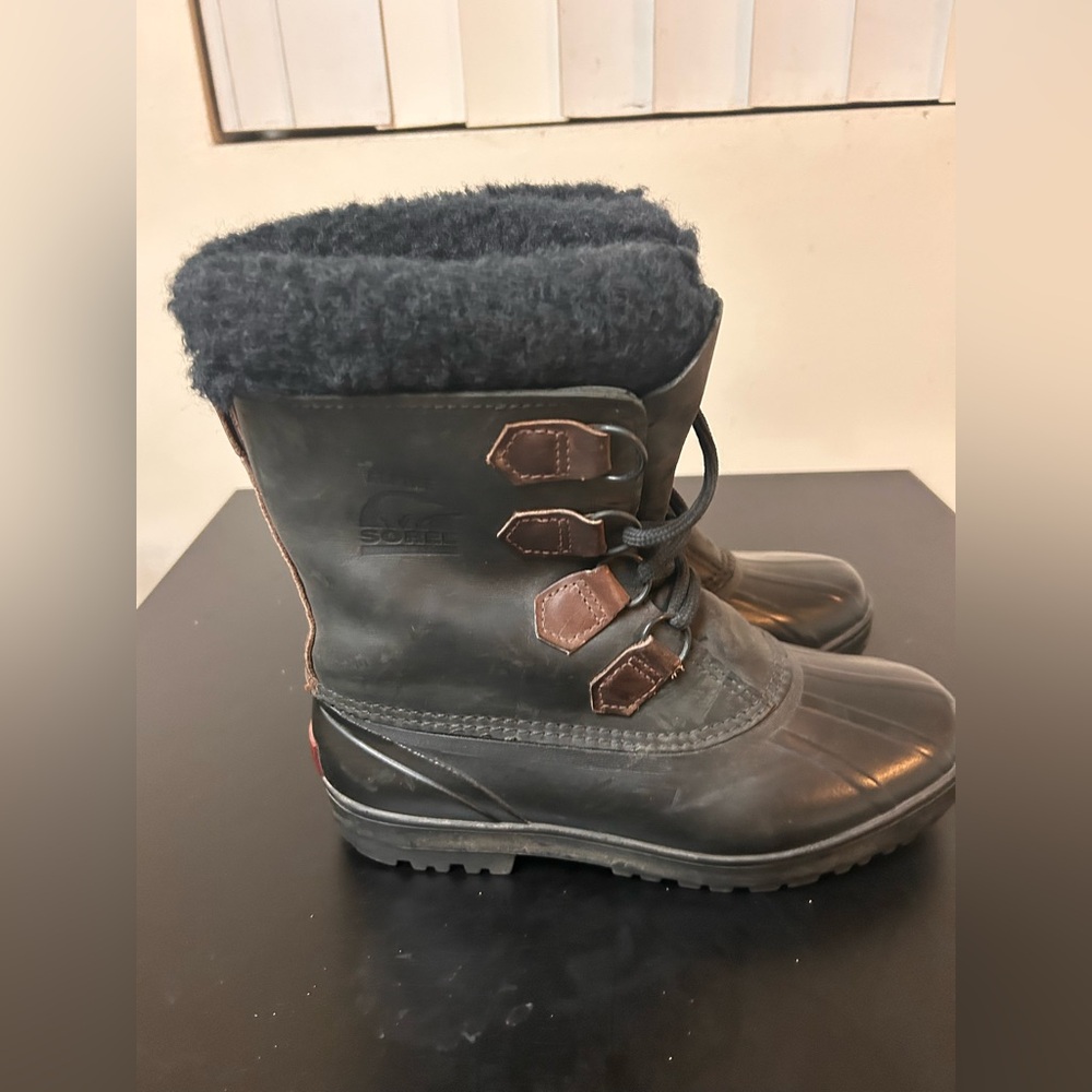 Vintage Sorel Leather Duck Boots Womens 9 Waterproof Made In Canada Felt Lined